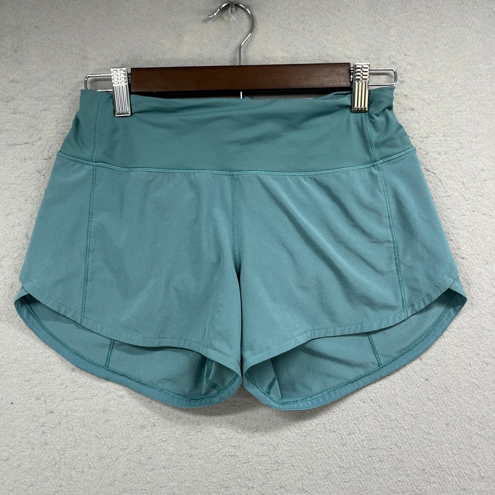 Lululemon Running Shorts Womens 4 Teal Lined Speed Up Mid Rise 4" Athleisure
